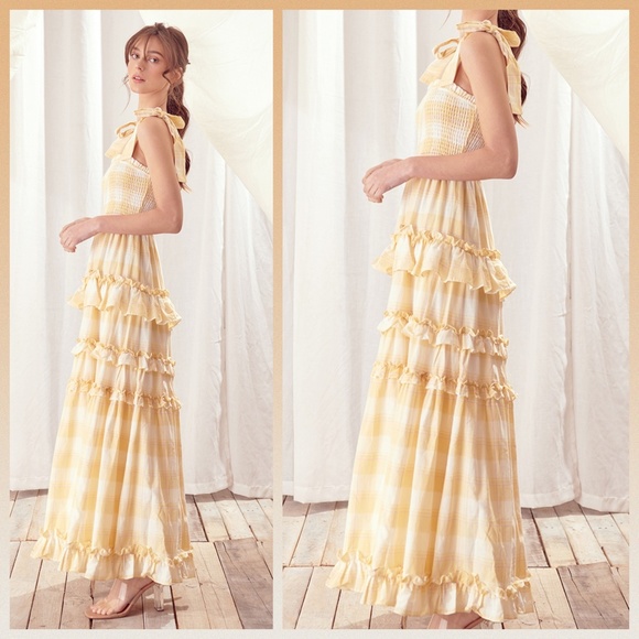 🌴 Storia Sunny Days" Beautiful Tiered Ruffled Smocked Bodice Lined Maxi Dress - Picture 9 of 16